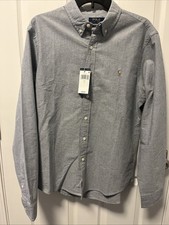 Polo Ralph Lauren Oxford Shirt Grey Large Custom Fit Brand New Retail 125.00