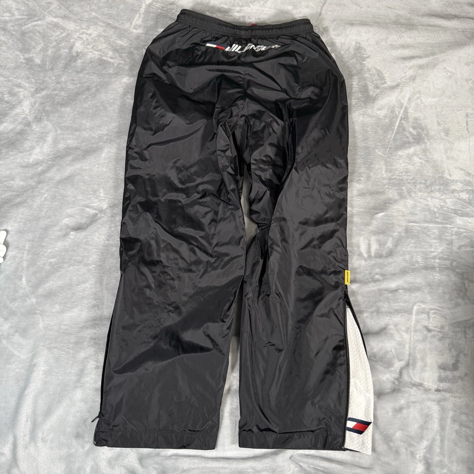 Vintage Tommy Hilfiger Track Pants Mens L 30” Baggy Fit Nylon Black Y2K