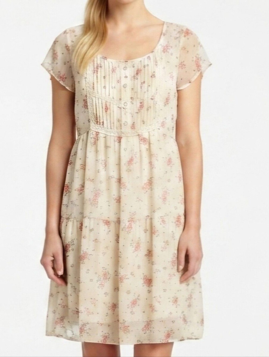 Promod Cream Floral Dress with Pink Size S Cottagecore Feminine Lightweight