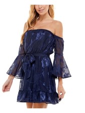 CITY STUDIO Womens Short Dress Navy Belted Bell Sleeve Lined Juniors XL