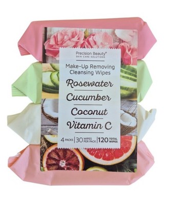 Precision Beauty Makeup Removing Wipes 4 Pack 120ct Cucumber Rosewater Vitamin C