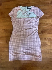 ZARA Pink White Gingham Check Fitted Sheath Dress Short Sleeve BNWT   XL
