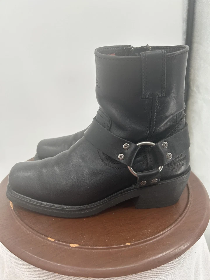 Harley-Davidson ботинки женский размер 7,5 черный кожаный ремень мотоцикла стороны молнии - Изображение 2 из 4