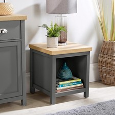 Home Source Occasional End Lamp Table, 1 Shelf, Oak Effect, 45cm, Dark Grey 