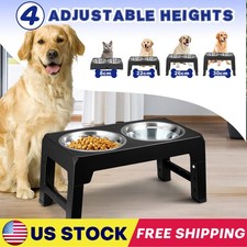 Elevated Dog Bowl Pet Feeder Stainless Steel Raised Food Water Stand  2 Bowls