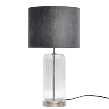 Image of Modern Ribbed Glass 49cm Table Lamp or Bedside Light with Matching Fabric Shade