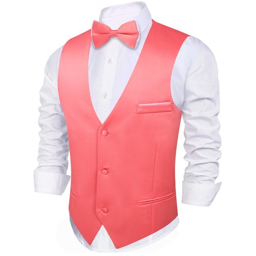 Men's Tuxedo Vest & Bowtie/Necktie Set, Classic Formal Waistcoat Paisley Floral - Picture 42 of 224