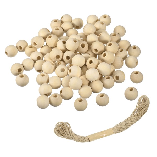 100 StüCk Holzperlen, 20Mm Naturfarbene Kugelperlen FüR Diy (5Mm Loch)-image