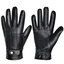 Men's Sheepskin Leather Gloves Warm Lined Winter Gloves Medium Black