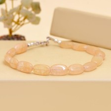 A++ Natural peach Moonstone Smooth Oval Gemstone Beaded Handmade Bracelet 6-8''