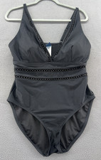 Swimsuits for all Womens Sz 16 One Piece V Neck Adjustable Straps Cutouts Black