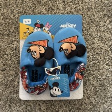 New Mickey Mouse Disney Kid  s Slippers Size 7/8 Boys/Girls Blue Cozy Plush