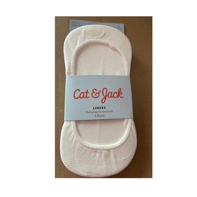 Cat & Jack Girls Liners No-Show Socks Size L White Black 3 Pairs