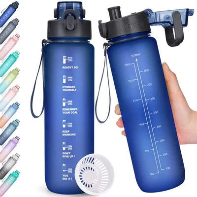 MARKENLOS 1L Trinkflasche Wasserflasche BPA-Frei Sport Auslaufsicher mit Zeitmarkierung