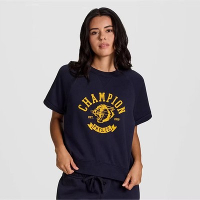 【GOLF】Champion Navy Short Sleeve Sweat Champion Short Sleeve Fleece Top/sweatshirt - Navy Blue large for