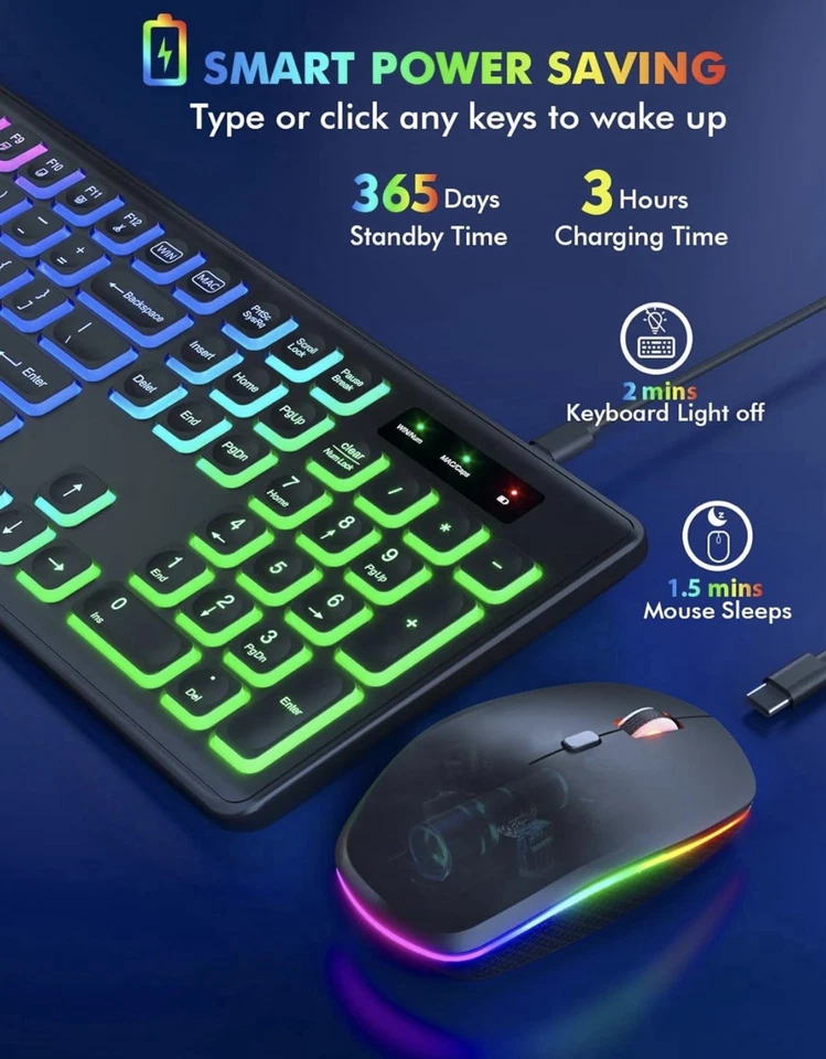 KL1 RGB Backlit Wireless Keyboard and Mouse Combo | 2.4GHz Silent Keys - Image 3 of 4