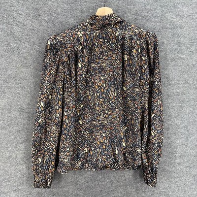Greg Adams Blouse Women 10 Black Geometric High Rise Long Sleeve Pullover Casual