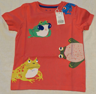 Mini Boden Frog Applique Shirt Salmon Orange NWT New 5-6