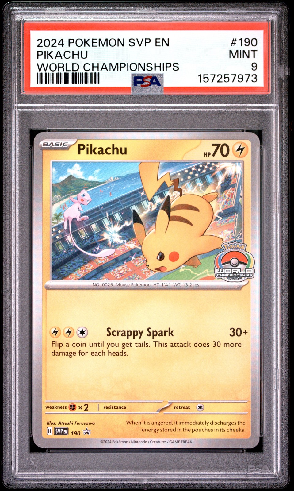 2024 POKEMON SVP EN-SV BLACK STAR PROMO WORLD CHAMPIONSHIPS #190 PIKACHU PSA 9