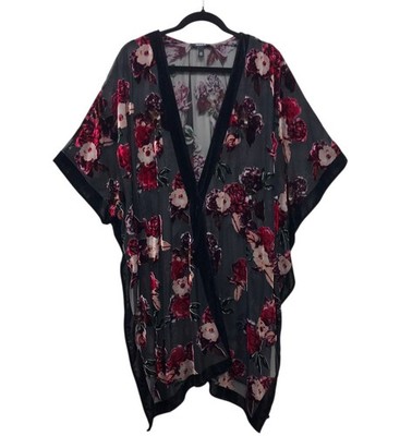 Torrid Velvet Burnout Ruana Kimono Duster Dark Floral Fairy Whimsigoth Sz 1X/2X