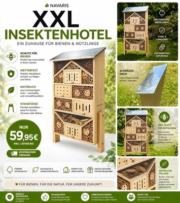 Großes Insektenhotel XXL Naturholz  Bienenhotel  Nistkasten für Wildbienen