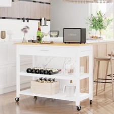 Kitchen Island Cart W/ Storage Rolling Side Table on Wheels Cabinet