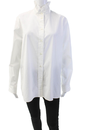 Vanessa Bruno Damen Baumwolle Button Down Langarm Rüschen Shirt weiß Größe 40