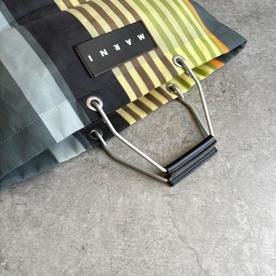 Auth MARNI Market Stripe Bag Gray Yellow Green Nylon Aluminium