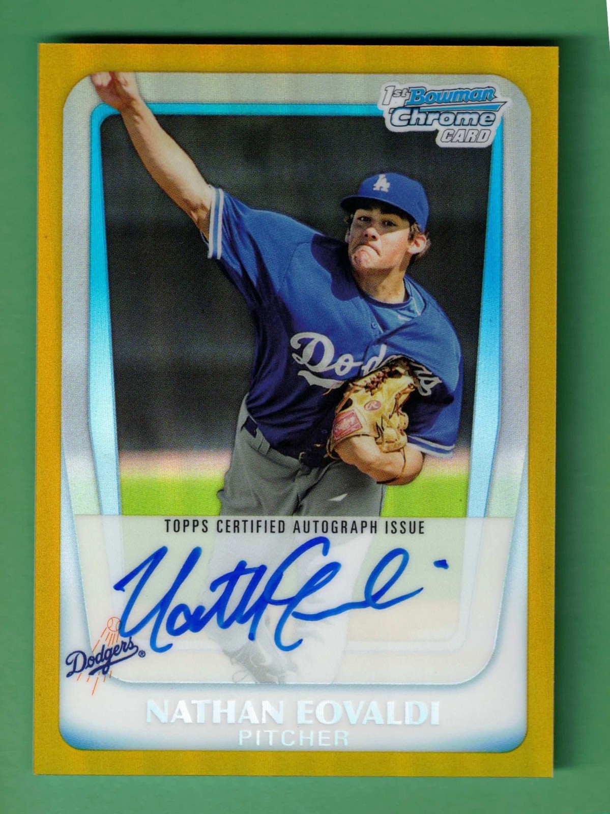 2011 BOWMAN CHROME NATHAN EOVALDI AUTO GOLD REFRACTOR PARALLEL 28/50 #BCP165