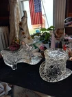 Glass Shoe, Glass Hat***Daisy Button/Cat Head Fenton Shoe