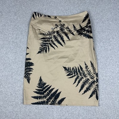 Tokito Women's Pencil Skirt Size 8 W26'' Tan Knee Length Fern Leaf Pattern Zipper