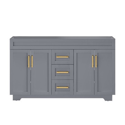 60'' Bathroom Vanity Freestanding Single Cabinet Gray Drawers Plywood No Sink