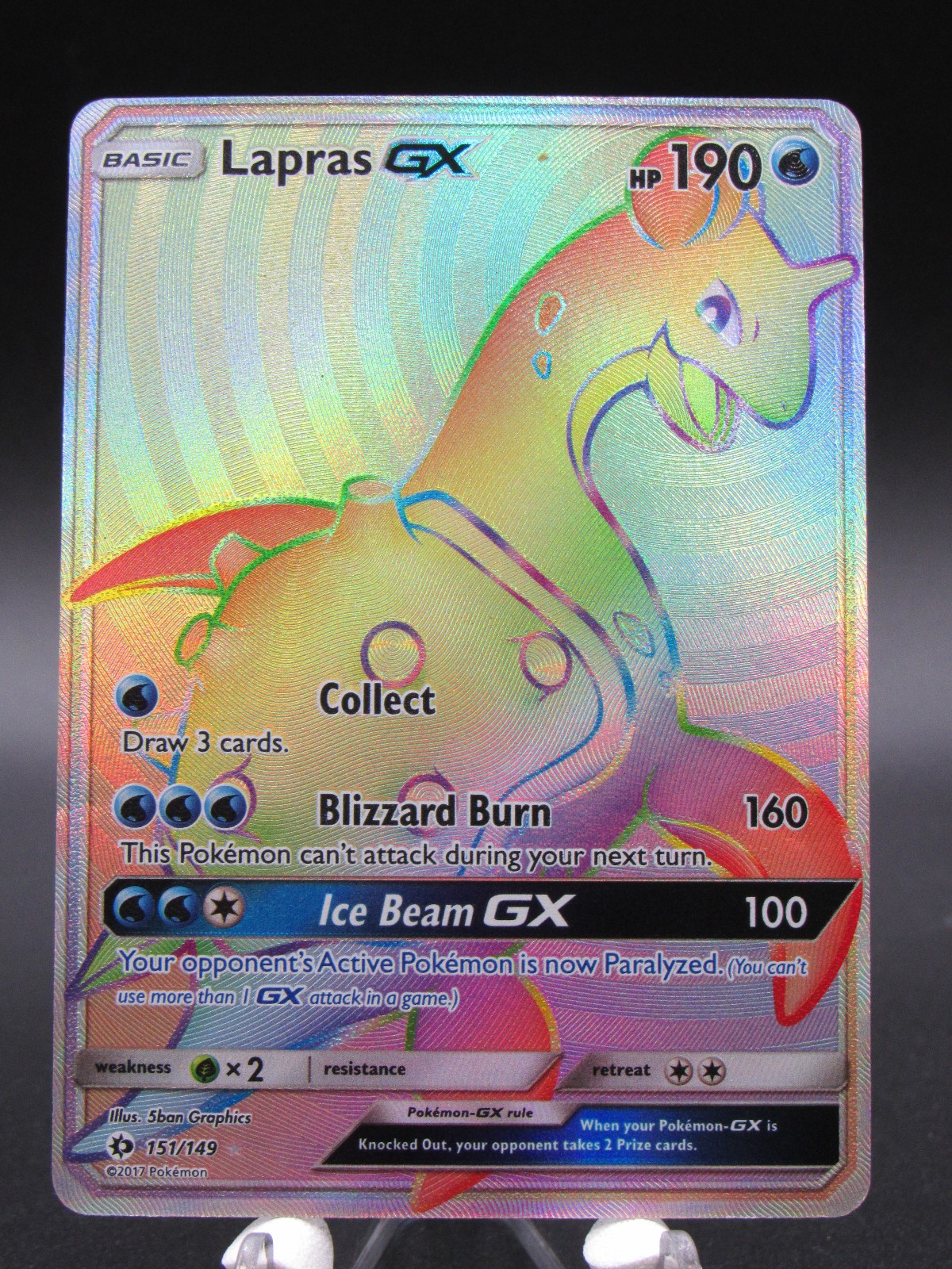 Lapras GX (Secret) 151/149 SM Base Set Rainbow Holo (Lightly Played/LP)