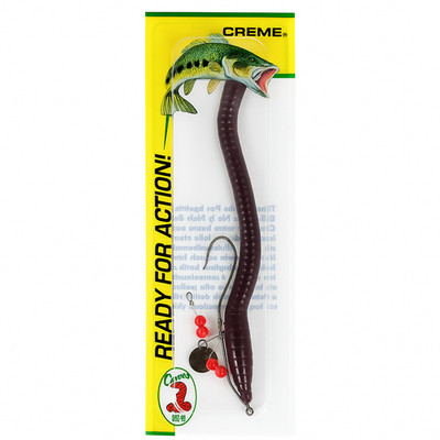 Creme Lure Pre Rigged Prop Weedless Double Hook 6'' Purple U-Tail Wiggle Worm