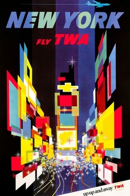 358905 New York Fly TWA Vintage Travel Art Decor Wall Print Poster