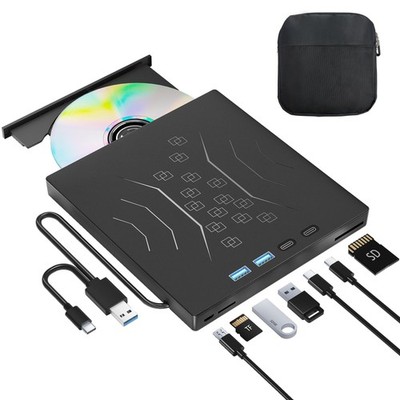 7 in 1 External DVD Drive, USB 3.0 Type-C, CD/DVD +/-RW Burner, ROM, Bag, Laptop