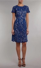 Adrianna Papell Dress Blue Scalloped Lace Party Wedding Guest Event Feminine 4