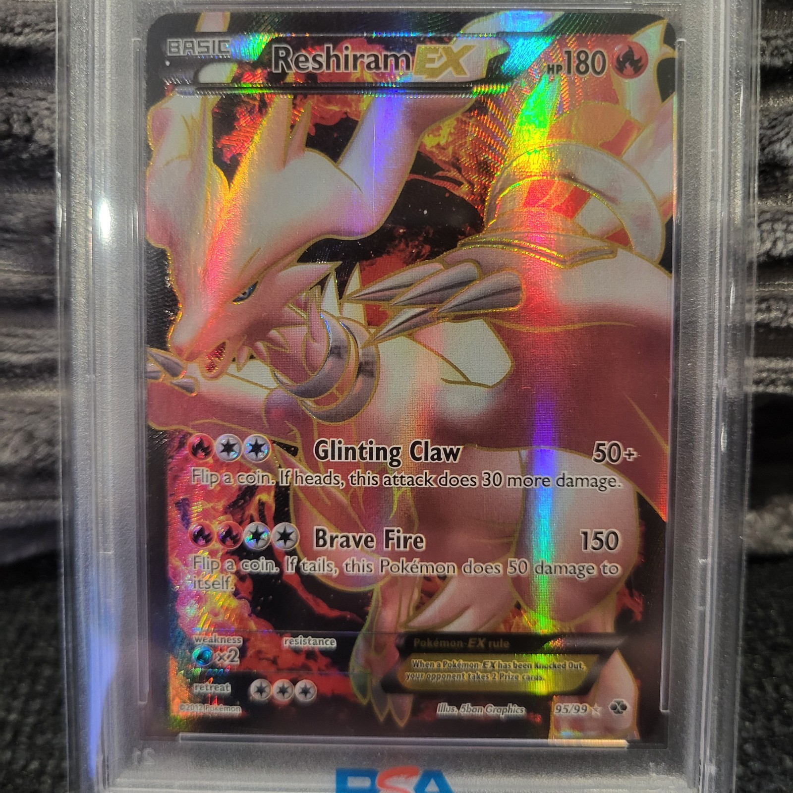 2012 POKEMON B&W NEXT DESTINIES ULTRA RARE #95 FULL ART/RESHIRAM EX PSA 7