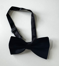 Black Satin Solid Bow Tie Adjustable One Size Classic Width Polyester