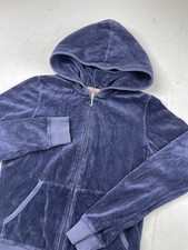 Vintage Y2K JUICY COUTURE Blue Velour Hoodie Sweatshirt Full Zip Womens Medium