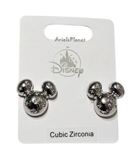 2026 Disney Parks Mickey Mouse Ear Cubic Zirconia Silver Tone Stud Earrings