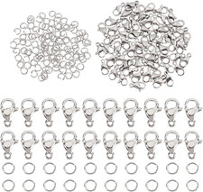 60Pcs Lobster Clasps with 120Pcs 4mm Jump Rings 304 Stainless Steel Jewelry Maki