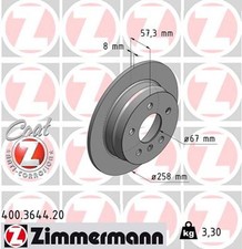 2x ZIMMERMANN Bremsscheibe COAT Z 400.3644.20 f&uuml;r MERCEDES W169 KLASSE W245 150