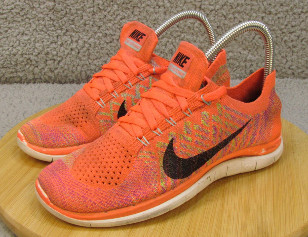 Nike Flyknit Running Shoes Men 7 Orange Black Athletic Sneakers