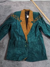 ladies vintage phoenix leather Suede jacket Made In USA Teal Medium