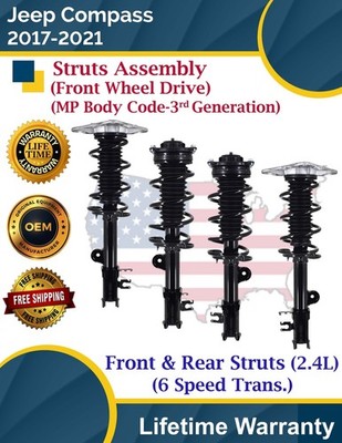 Front & Rear Struts For 2017-2021 Jeep Compass 6 Speed 2WD Lifetime Warranty