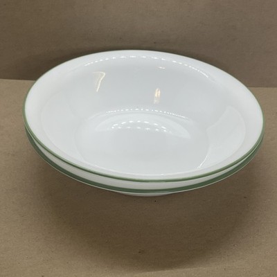 Corelle 2 White/Light Green Inside Rim SOUP Bowl 7 1/4  Vitrelle Kitchen