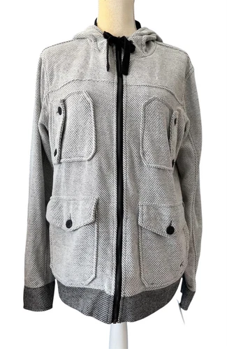 VETEMENTS KANE & UNKE giacca donna grigia bianca nera full zip con cappuccio tasche cargo nuova con etichette L