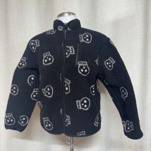 OLD NAVY Black Skull Print Sherpa Fleece Zip Up Kids Jacket Sz L 10-12