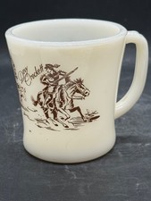 DAVY CROCKETT, Brown/White Fire King Oven Ware Mug, Milk Glass, Vintage